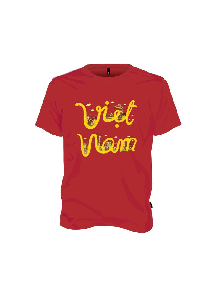 beige and orange graphic tee